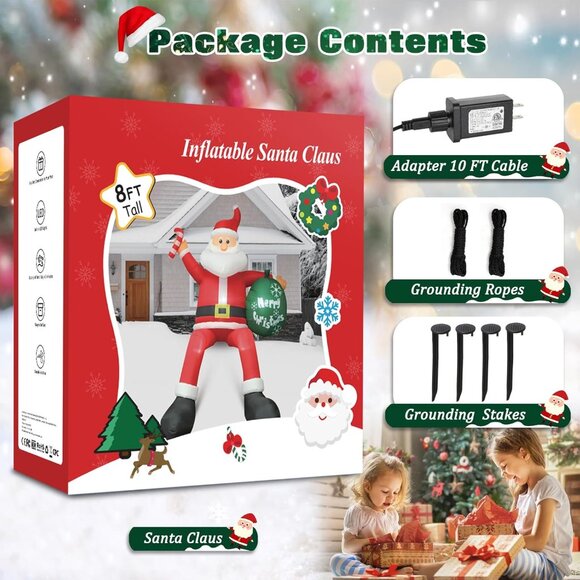 🆕8 FT Christmas Inflatable Santa Outdoor Gift Bag Blow up LED Decorations - Picture 7 of 8